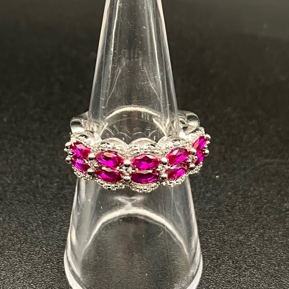 Sterling Silver Lab Created Ruby Marquise Filigree Ring US Size 7